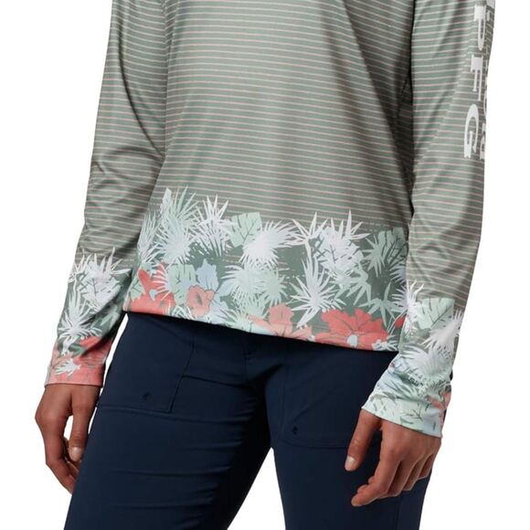 COLUMBIA Striped & Floral Multicolored Sz Large Long Sleeve SUPER TIDAL Shirt - Picture 2 of 6